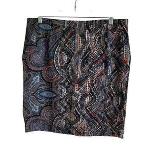 J.Jill Ponte Knit Paisley Pencil Skirt Med Preppy Pull On Stretch Career Office
